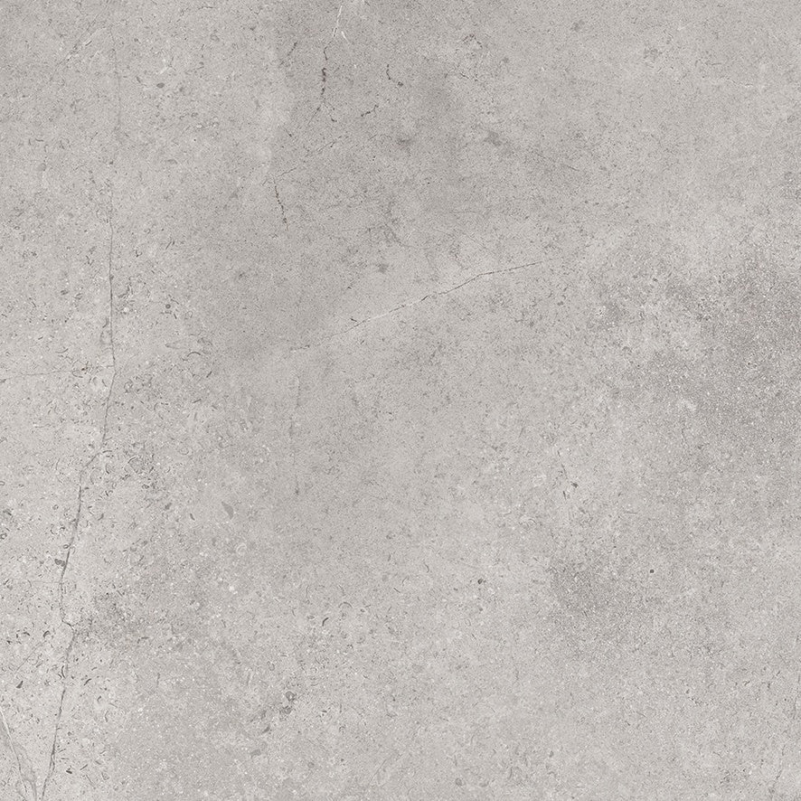 Matte silver porcelain tile with soft wood-effect inlays, exuding minimalist balance and warm serenity in a refined contemporary design.