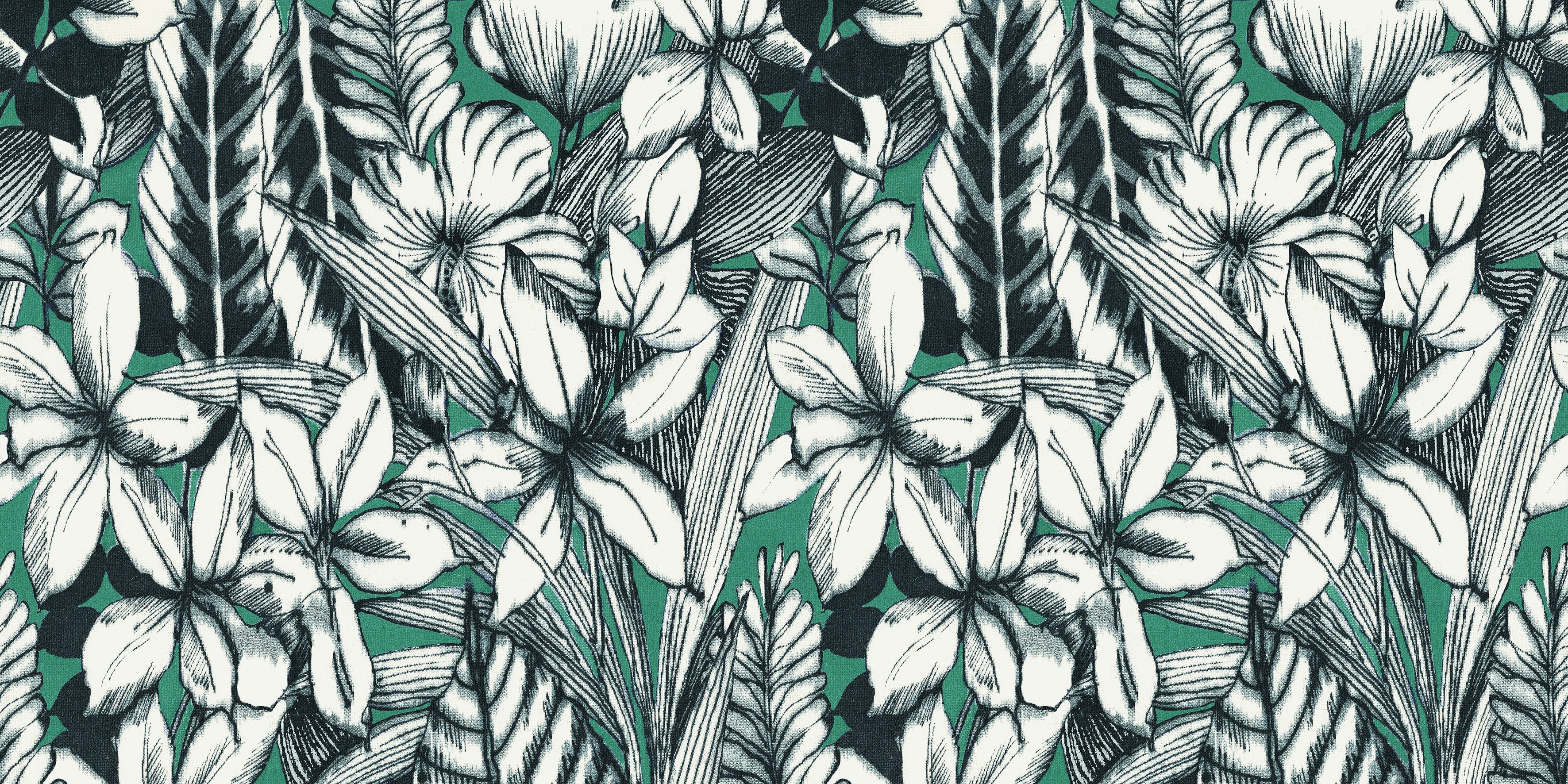 Luxurious matte green porcelain wall tile with a refined hibiscus motif, embodying contemporary elegance and artisanal depth.