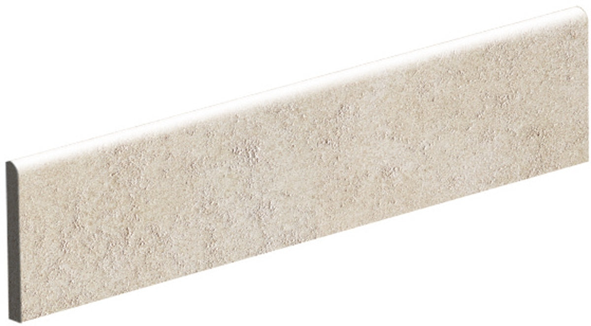 Sleek almond porcelain bullnose trim with a refined matte finish, blending minimalist elegance and understated luxury for seamless transitions.