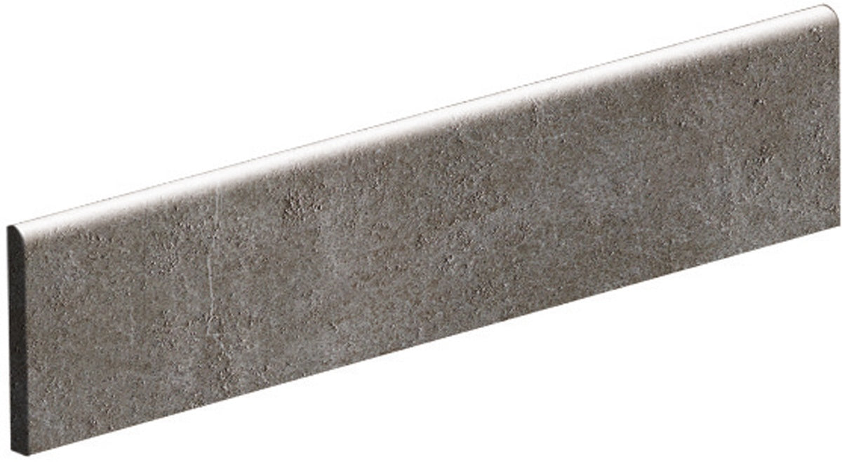 Sleek dark gray porcelain bullnose trim with a refined matte finish and clean rectified edges for minimalist luxury interiors.