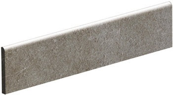 Sleek matte gray porcelain bullnose trim with refined rectified edges, embodying minimalist high-tech elegance.