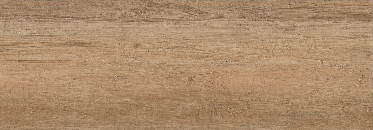 Elegant reclaimed wood-look porcelain tile with warm beige tones and a softly textured, matte finish, evoking timeless rustic charm.