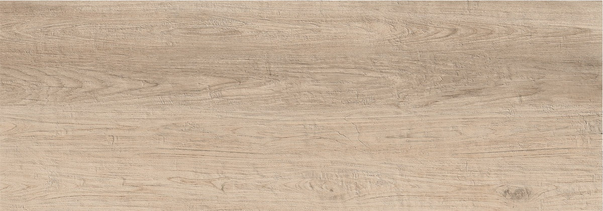 Elegant reclaimed wood-look porcelain tile in warm almond, with a matte, textured finish and refined vintage charm.