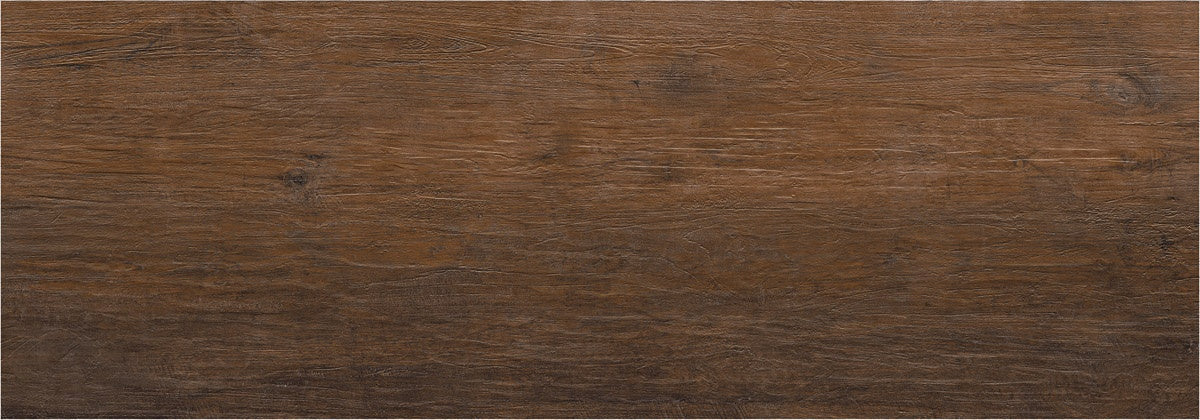 Dark brown porcelain tile with rich, textured reclaimed wood grain, evoking warmth and timeless rustic elegance in a matte finish.