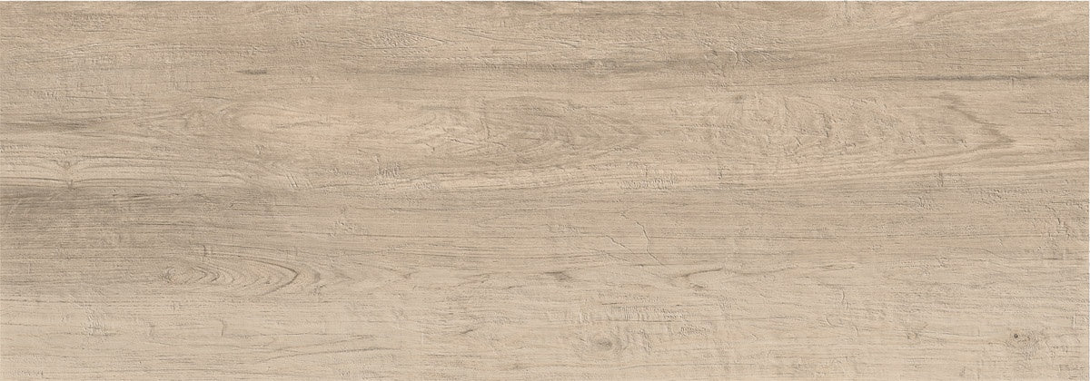 Handcrafted porcelain plank with warm almond tones and reclaimed wood texture, evoking rustic elegance and timeless sophistication.