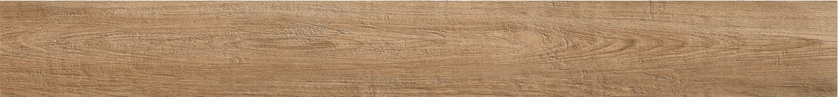 Handcrafted porcelain plank with warm, reclaimed wood texture in soft beige, evoking timeless elegance and rustic Italian heritage.