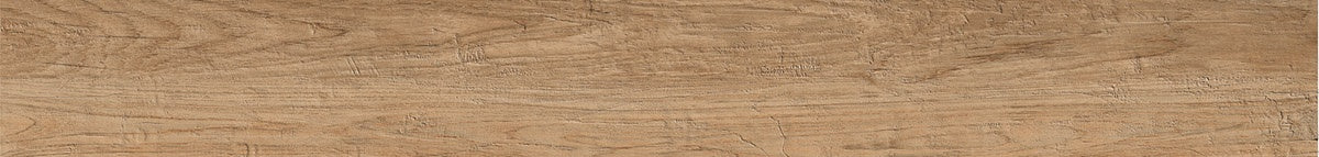 Handcrafted porcelain plank with warm, reclaimed wood texture in soft beige, evoking timeless elegance and rustic Italian heritage.