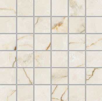 Luxury beige marble-effect porcelain mosaic with subtle veining, warm tones, and refined matte finish for timeless elegance.