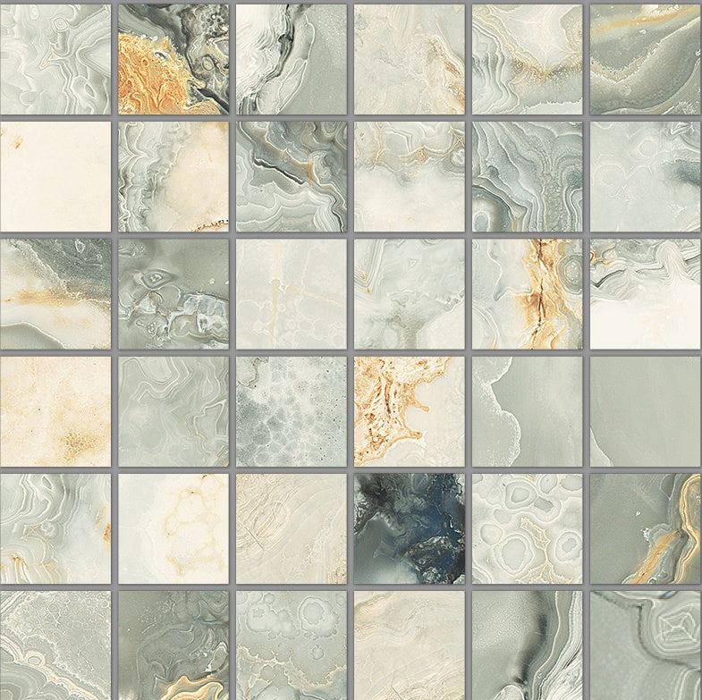 Luxury matte gray porcelain mosaic with refined travertine texture, evoking timeless elegance and organic sophistication.
