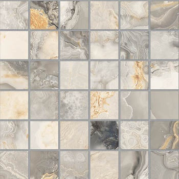 Luxury matte gray porcelain mosaic with refined travertine texture, evoking timeless elegance and organic sophistication.