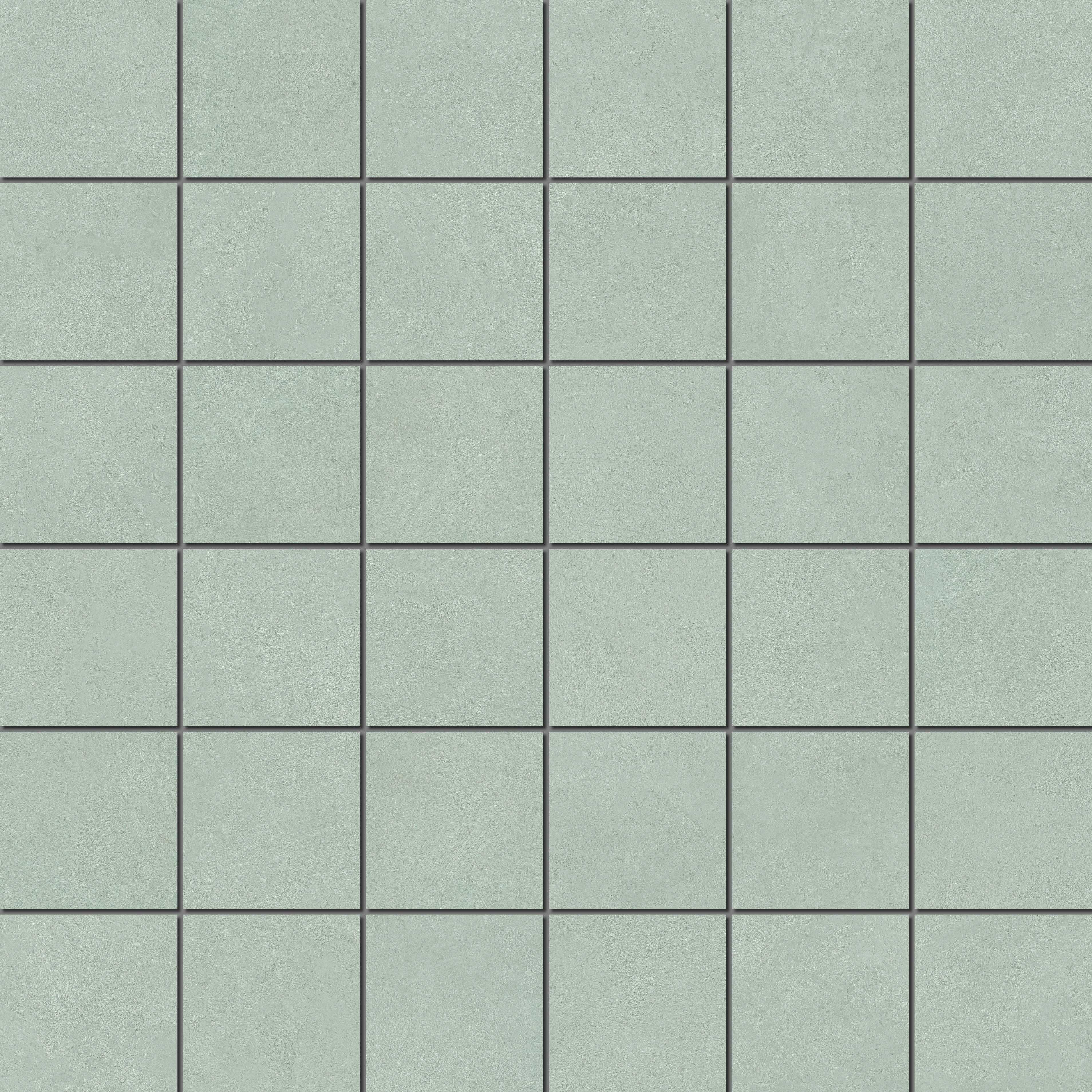 Matte silver porcelain mosaic tiles with a soft plaster-like texture, exuding minimalist elegance and serene luxury for refined interiors.