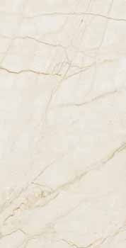 Luxurious large-format porcelain tile with warm beige marble veining, semi-glossy finish, and refined rectified edges for timeless elegance.