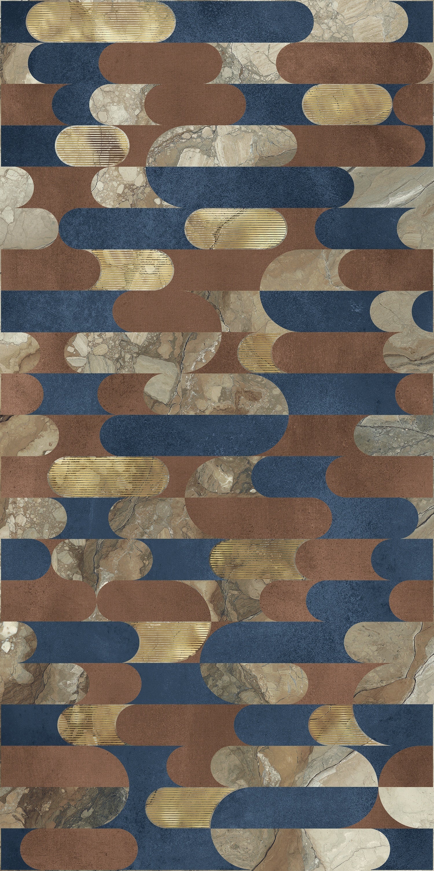 Luxurious brown porcelain tile with semi-glossy finish and contemporary deco pattern, evoking warm opulence and refined grandeur.
