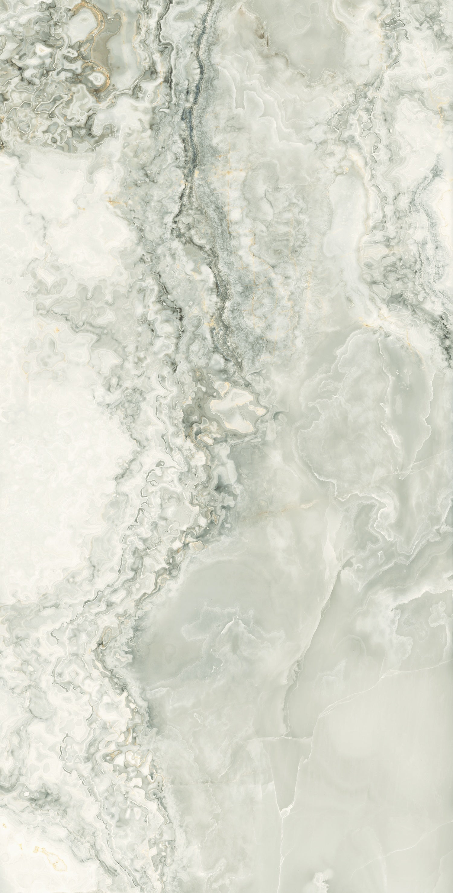 Luxury travertine-inspired porcelain bullnose trim in warm gray with subtle veining and a refined semi-gloss finish.