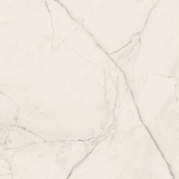 Luxurious large-format white marble-look porcelain tile with delicate veining and a refined matte finish, exuding timeless elegance.