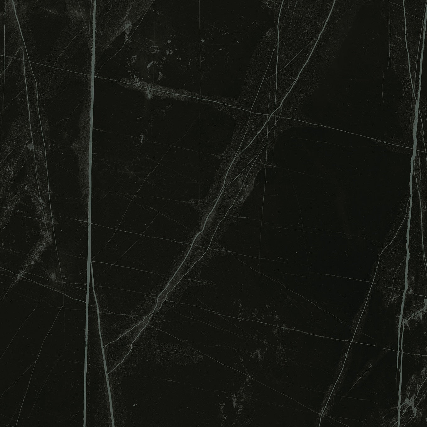 Black marble-look porcelain tile with elegant veining and a matte finish, exuding timeless sophistication for luxurious interiors.