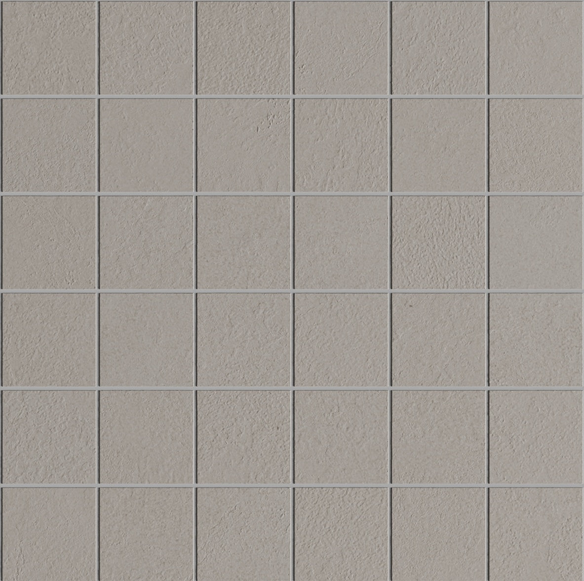 Industrial-chic greige porcelain mosaic with raw concrete texture, matte finish, and interlocking straight-stack design for bold, timeless spaces.