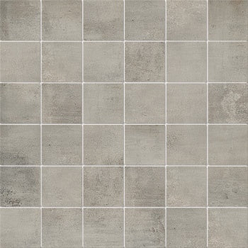 Rectified beige porcelain mosaic with industrial concrete texture, exuding minimalist warmth and modern serenity for refined interiors.