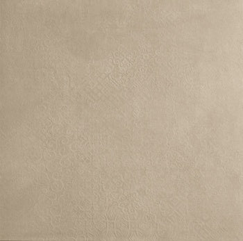 A textured sand-hued porcelain tile with luminous reflections, delicate organic patterns, and a refined matte concrete-inspired finish.