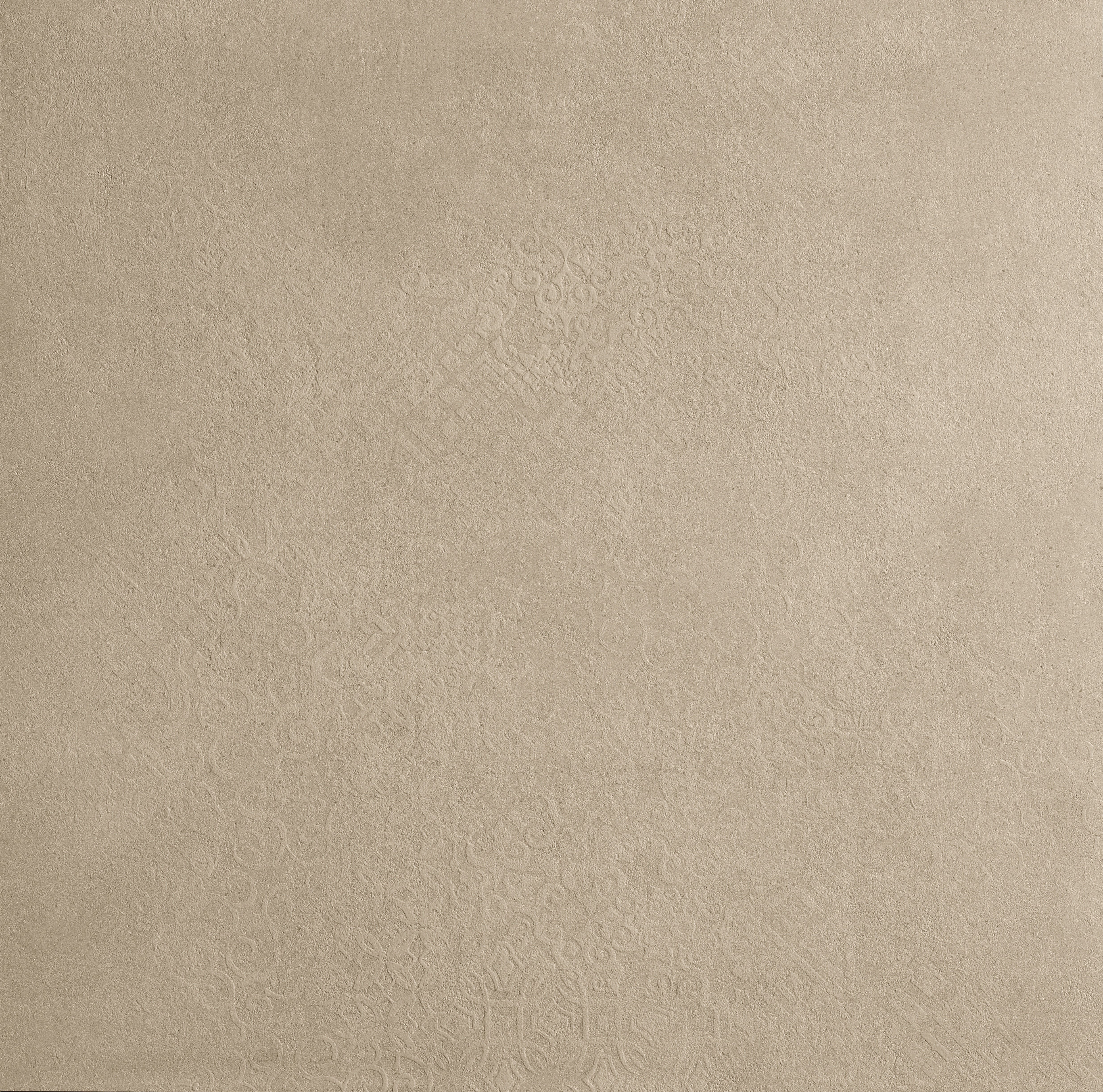 Matte porcelain bullnose trim in warm sand, with delicate embossed texture and luminous depth for refined industrial elegance.