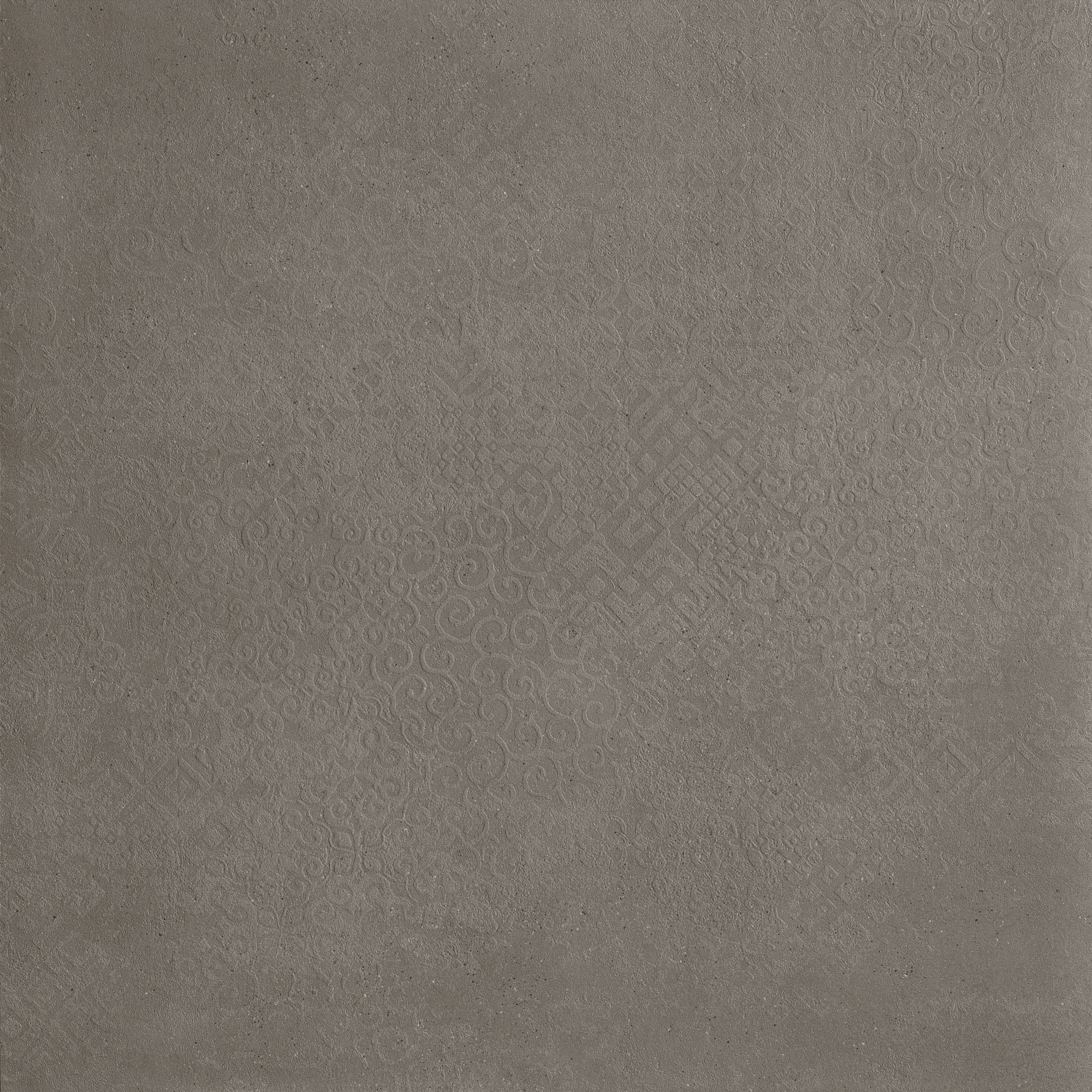 Dark gray porcelain tile with a matte concrete-inspired texture, subtle organic patterns, and luminous depth for refined industrial elegance.