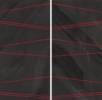 Matte black porcelain tile with volcanic slate texture, evoking Iceland’s raw elegance in a contemporary deco silhouette.