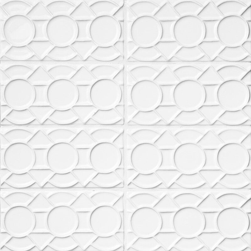 STATUS CERAMIC: Royal White Zaragosa Field Deco Tile (glossy | 3"x6"x3/8" | beveled)
