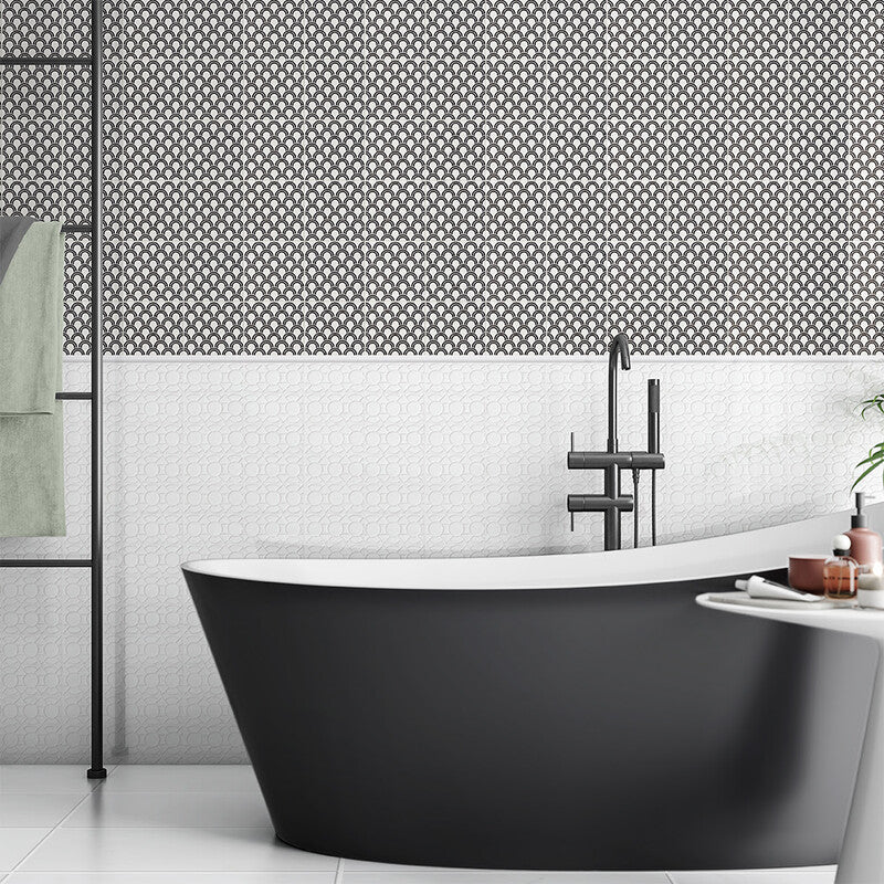 STATUS CERAMIC: Royal White Zaragosa Field Deco Tile (glossy | 3"x6"x3/8" | beveled)