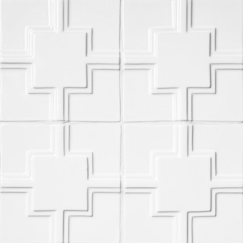 STATUS CERAMIC: Royal White Link Field Deco Tile (glossy | 6"x6"x3/8" | beveled)