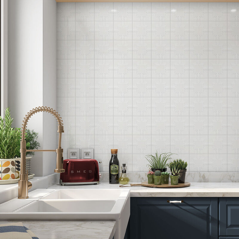 STATUS CERAMIC: Royal White Link Field Deco Tile (glossy | 6"x6"x3/8" | beveled)