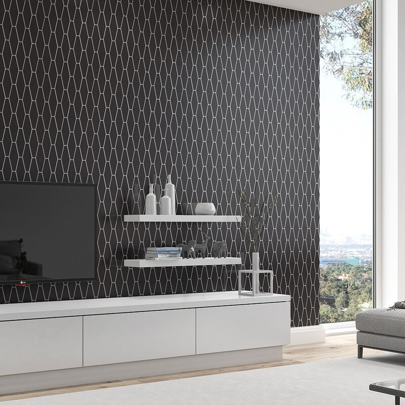 STATUS CERAMIC: Black Longest Hexagon Field Tile (glossy | 3"x7"x7/8" | beveled)