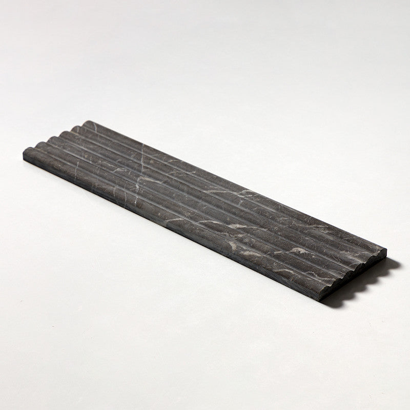 FLUTED: Iris Black Field Deco Tile (honed | 6"x24"x3/4" | straight cut)
