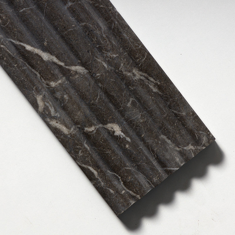 FLUTED: Iris Black Field Deco Tile (honed | 6"x24"x3/4" | straight cut)