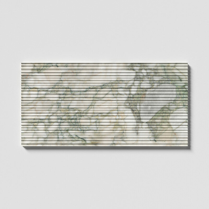 FLUTED: Calacatta Green Field Deco Tile (honed | 18"x36"x1/2" | straight cut)