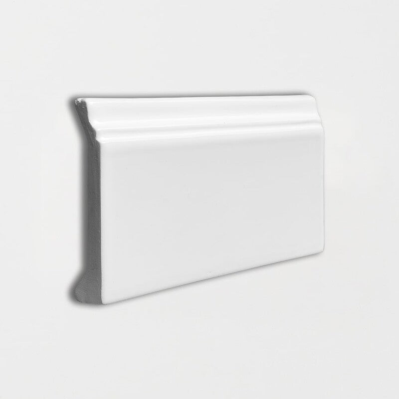 ANTIQUED MALLORCA: Royal White Glazed Terracotta Baseboard (4"x6"x3/16" | glossy)