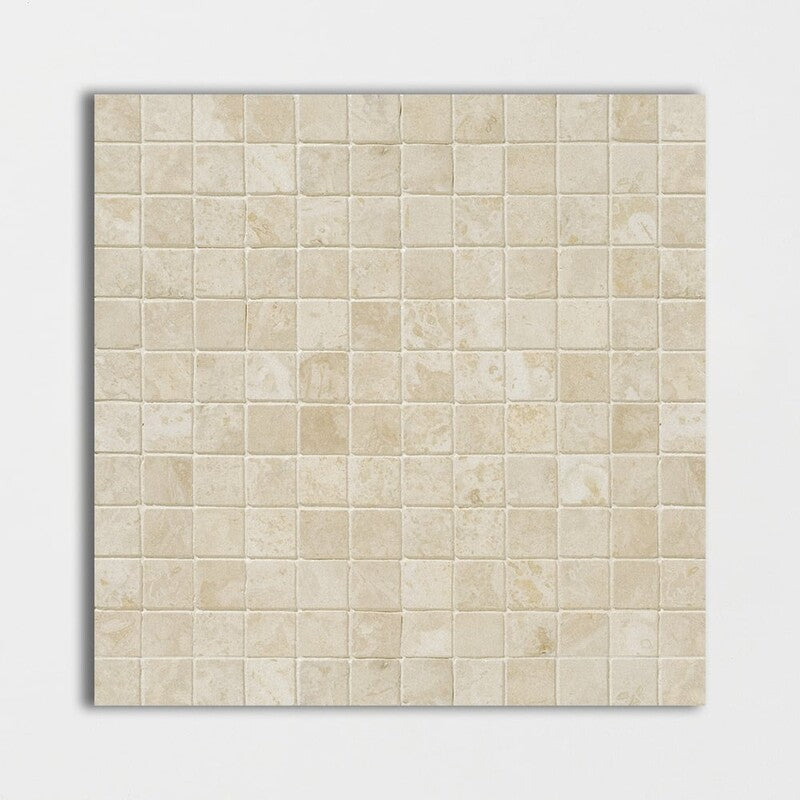 IVORY TRAVERTINE: 1X1 Straight Stack Mosaic (honed filled | 12"x12"x3/8" | straight cut)