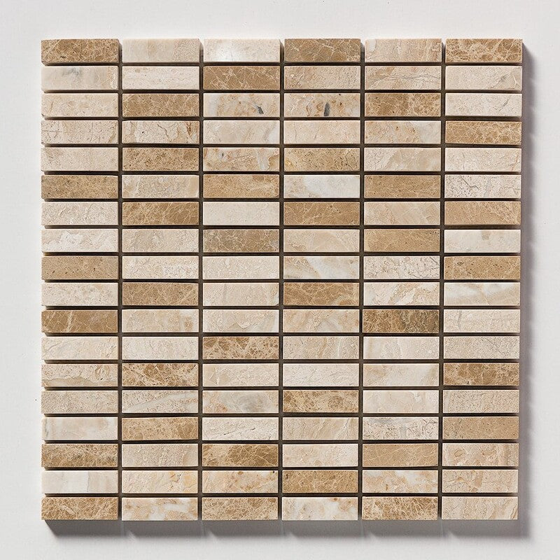DIANA ROYAL : 5/8X2 Straight Stack Mosaic (tumbled | 12"x12"x3/8" | straight cut)