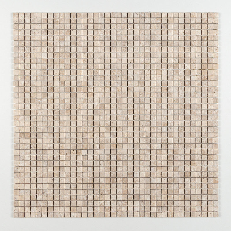 IVORY TRAVERTINE: 1X1 Straight Stack Mosaic (tumbled | 12"x12"x3/8" | round)