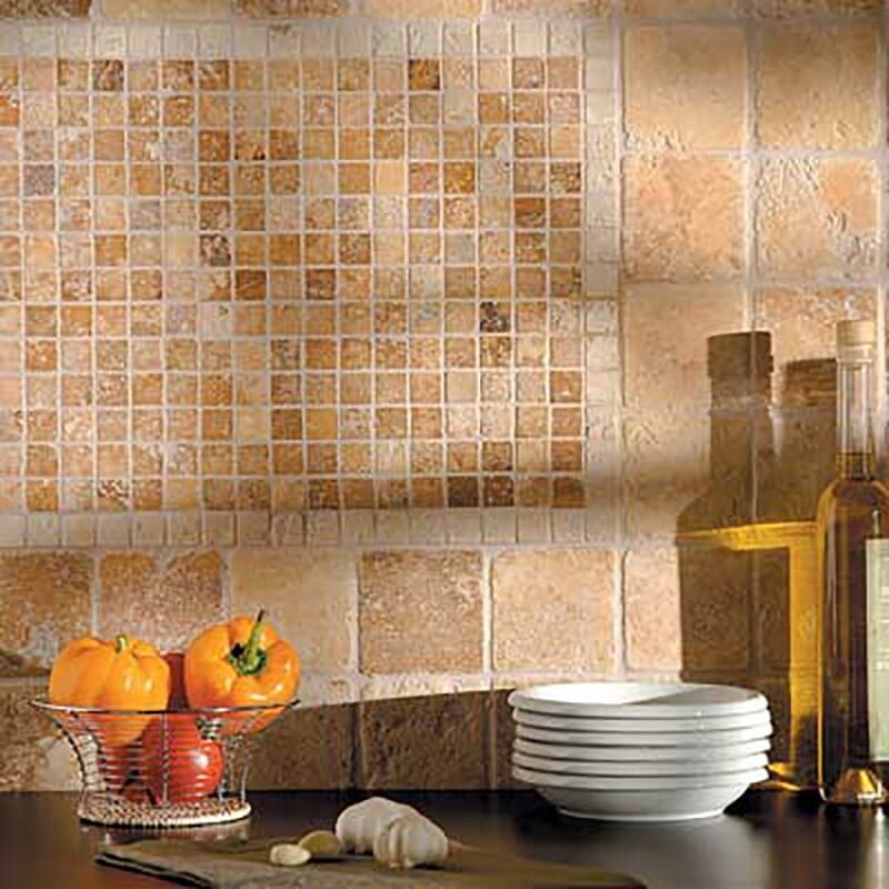 IVORY TRAVERTINE: 1X1 Straight Stack Mosaic (tumbled | 12"x12"x3/8" | round)