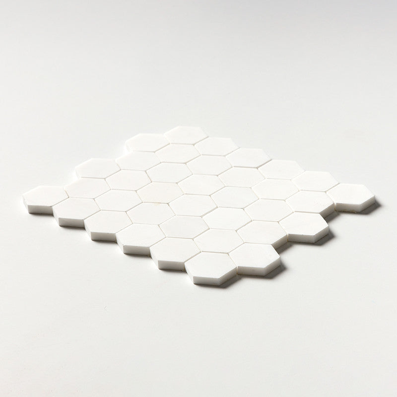 SNOW WHITE : Hexagon Mosaic (polished | 10"x12"x3/8" | straight cut)