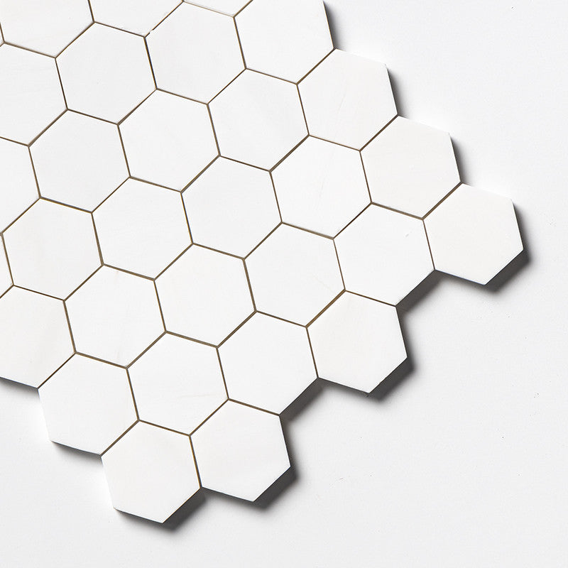 SNOW WHITE : Hexagon Mosaic (polished | 10"x12"x3/8" | straight cut)