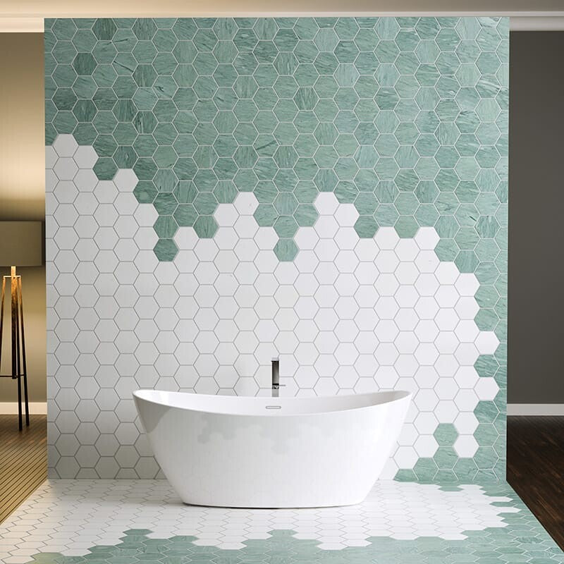 SNOW WHITE : Hexagon Mosaic (polished | 10"x12"x3/8" | straight cut)