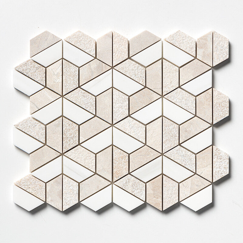 DIANA ROYAL : Snow White 3D Hexagon Mosaic (textured | 10"x12"x3/8" | straight cut)