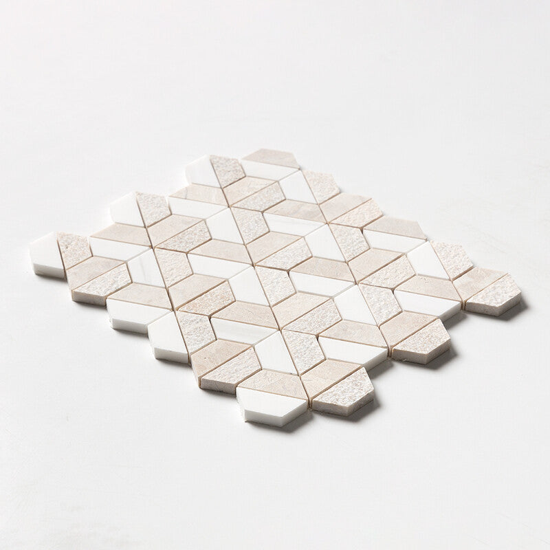 DIANA ROYAL : Snow White 3D Hexagon Mosaic (textured | 10"x12"x3/8" | straight cut)