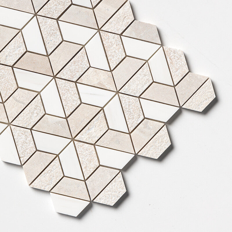 DIANA ROYAL : Snow White 3D Hexagon Mosaic (textured | 10"x12"x3/8" | straight cut)