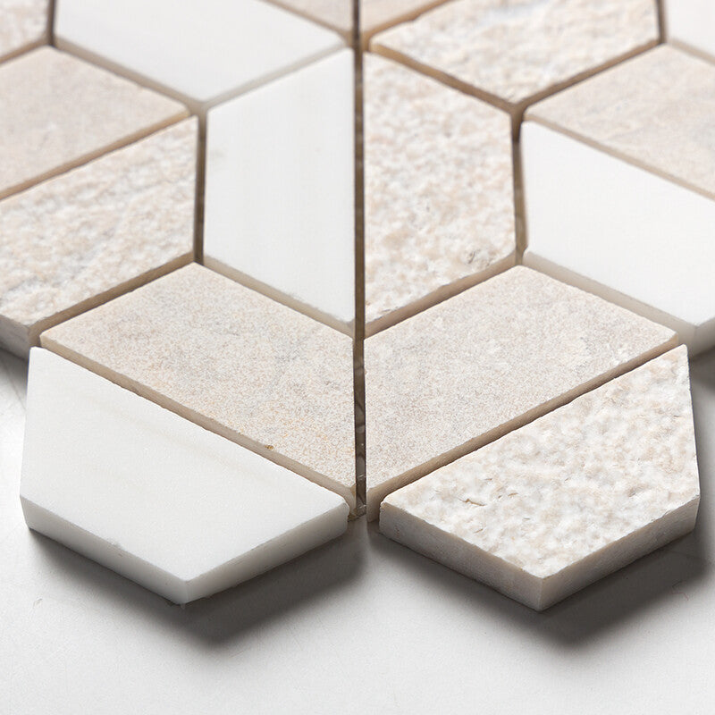 DIANA ROYAL : Snow White 3D Hexagon Mosaic (textured | 10"x12"x3/8" | straight cut)