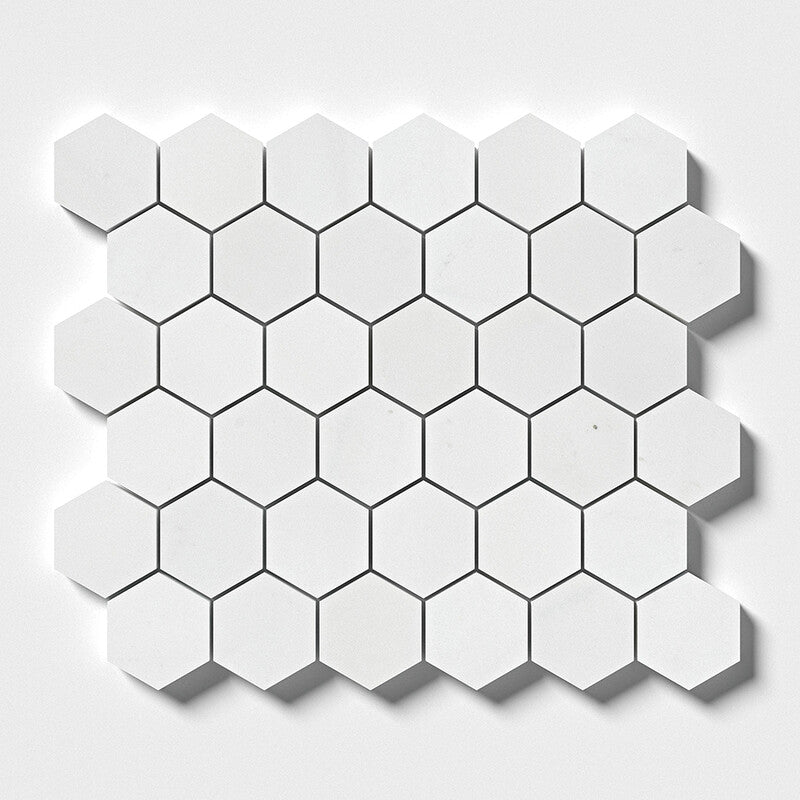 ASPEN WHITE : Hexagon Mosaic (honed | 10"x12"x3/8" | straight cut)