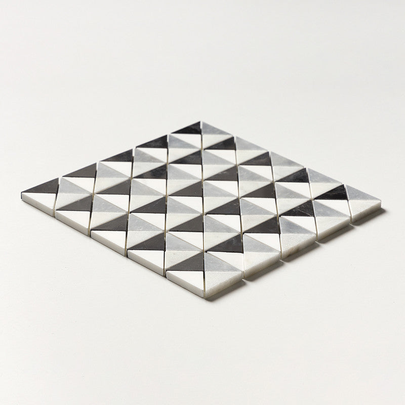 STUDIO : Glacier Allure Light Snow White Devon Triangular Mosaic (multi finish | 12"x12"x1/2" | straight cut)