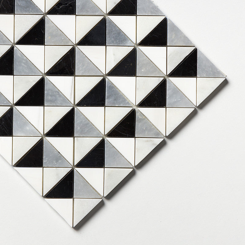 STUDIO : Glacier Allure Light Snow White Devon Triangular Mosaic (multi finish | 12"x12"x1/2" | straight cut)