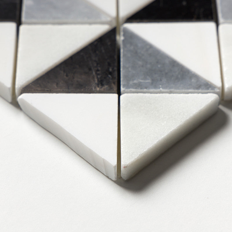 STUDIO : Glacier Allure Light Snow White Devon Triangular Mosaic (multi finish | 12"x12"x1/2" | straight cut)